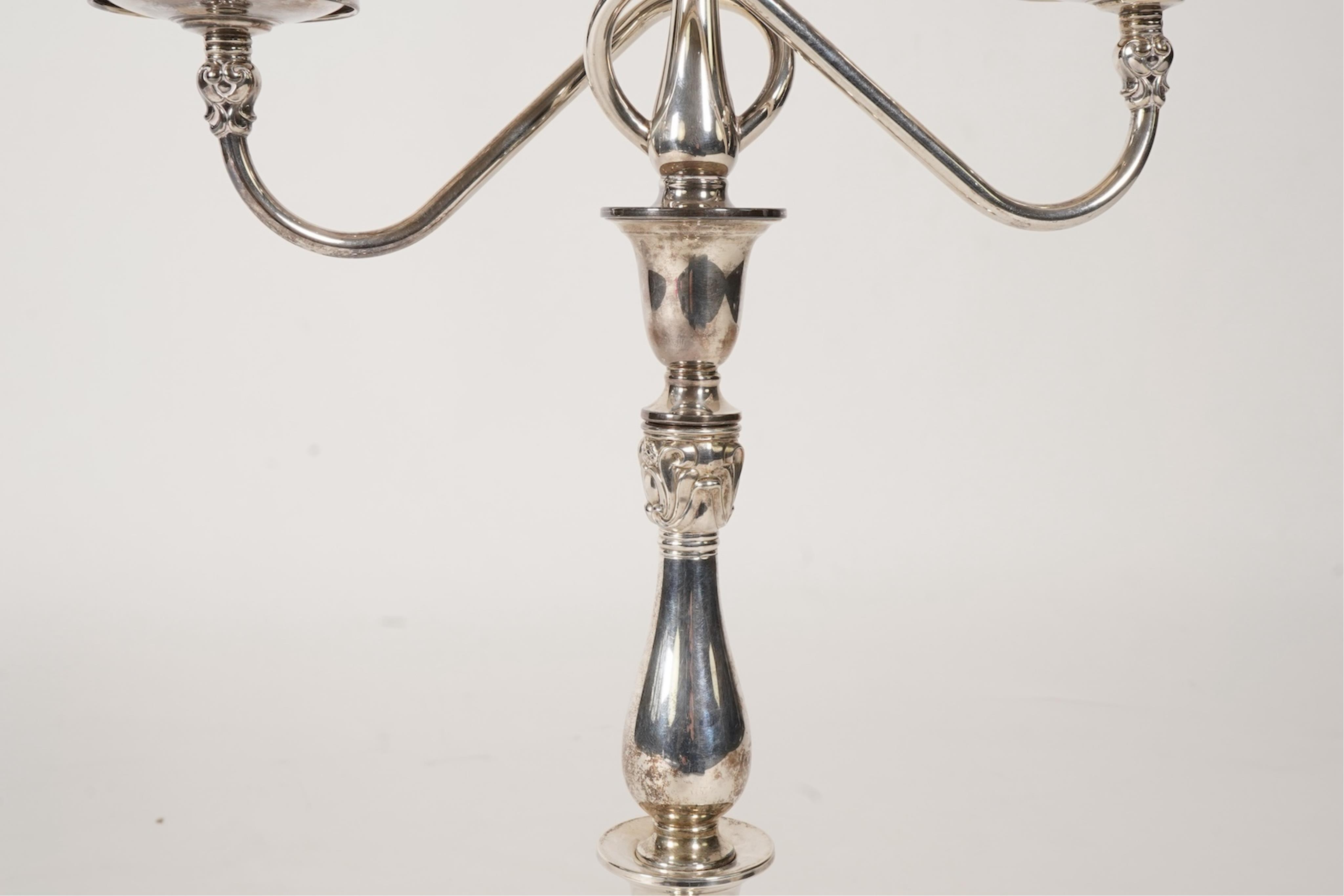 A 20th century U.S.A. International Sterling Royal Danish two branch, three light candelabrum